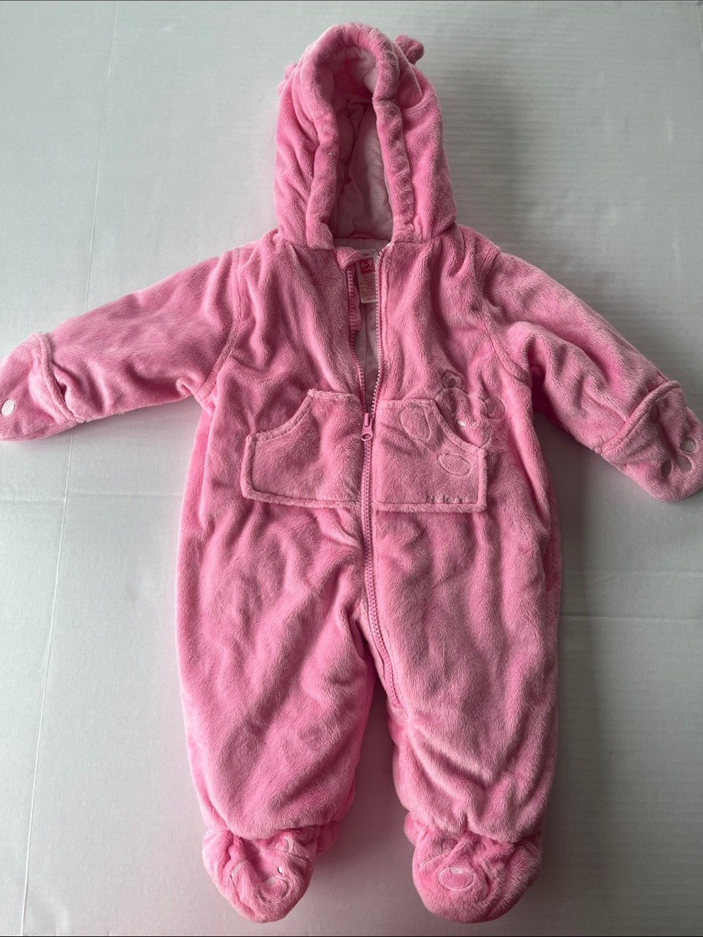 Carter's Plush Pink Hooded Baby One-Piece Footie